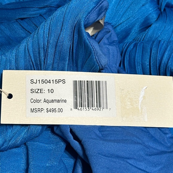 NWT Halston Heritage One-Shoulder Draped Pleated Mini Dress Aquamarine Size 10 - Picture 7 of 9